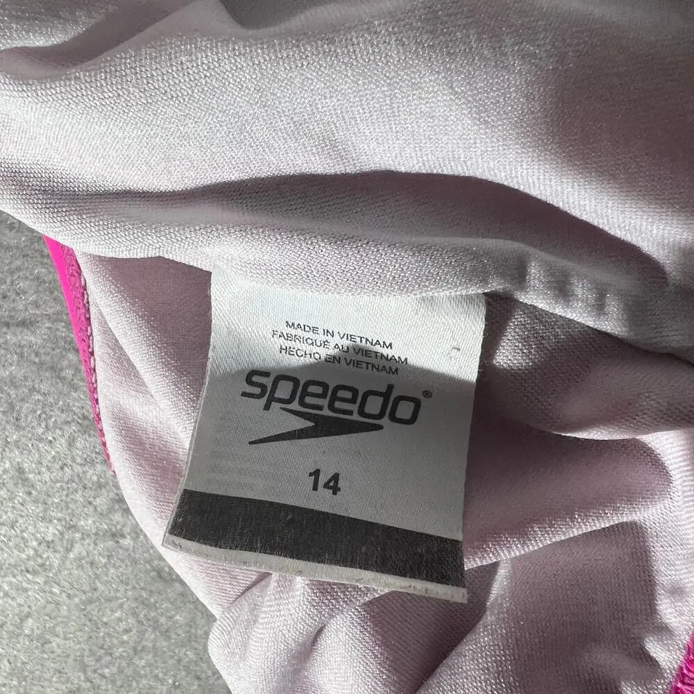 Speedo Girls Size 14 Pink Orange White Colorblock Racerback One Piece Swimsuit